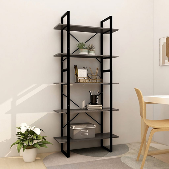 Read more about Emlen large solid pinewood 5 tier bookcase in grey