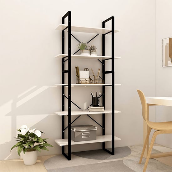 Read more about Emlen large solid pinewood 5 tier bookcase in white