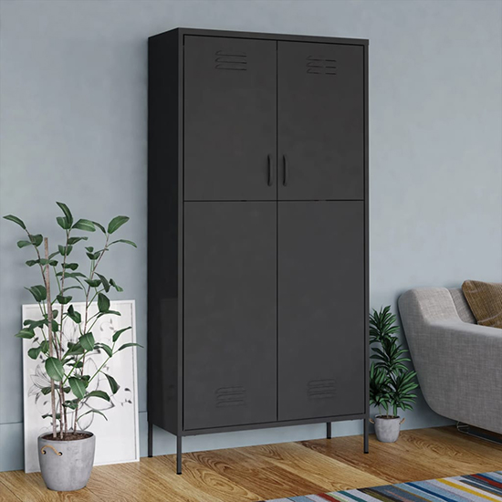 Product photograph of Emrik Steel Wardrobe With 2 Doors In Anthracite from Furniture in Fashion