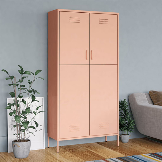 Read more about Emrik steel wardrobe with 2 doors in pink