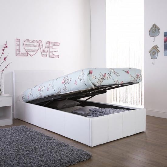 Read more about Eltham end lift ottoman faux leather small double bed in white
