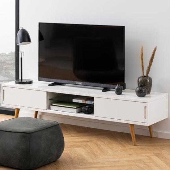 Product photograph of Enid High Gloss 2 Doors Tv Stand In White And Ash Oak from Furniture in Fashion