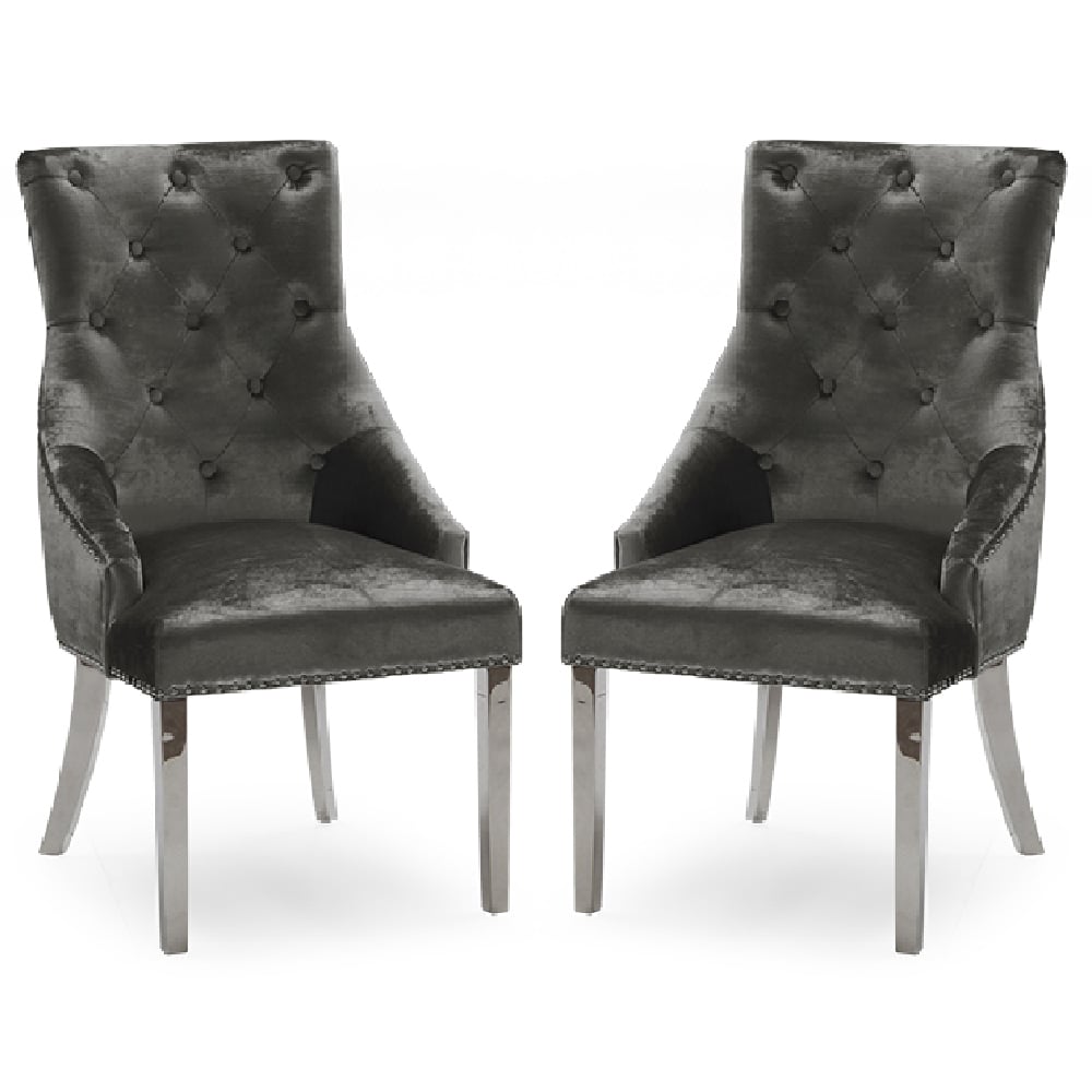 enmore charcoal velvet dining chairs with chrome legs in pair