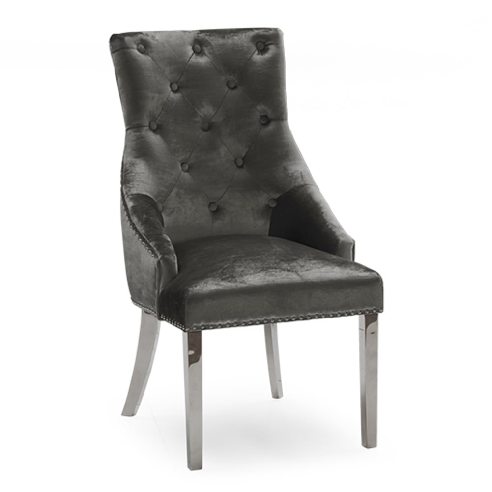 enmore velvet dining chair with chrome legs in charcoal