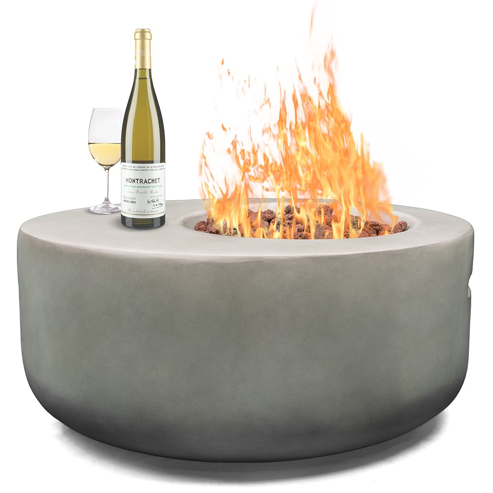 Read more about Ennis faux stone burning fire pit with grilling in light grey