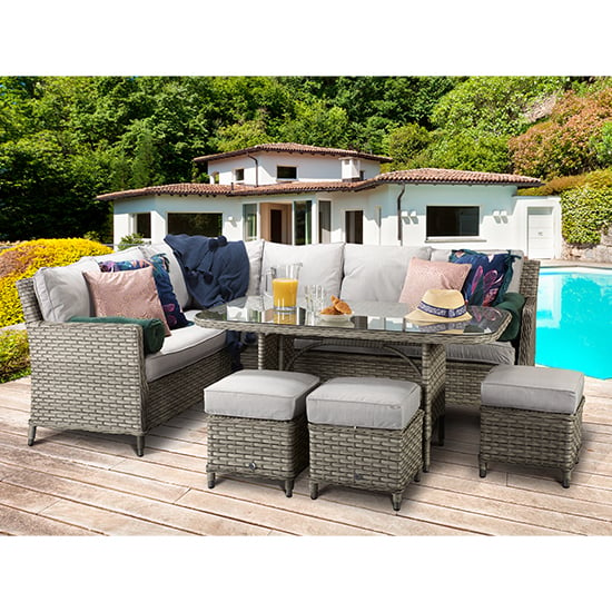 Photo of Enola corner dining sofa set in 3 wicker special grey weave