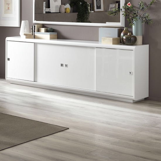 Enox Large Sideboard In White High Gloss With 4 Sliding Doors
