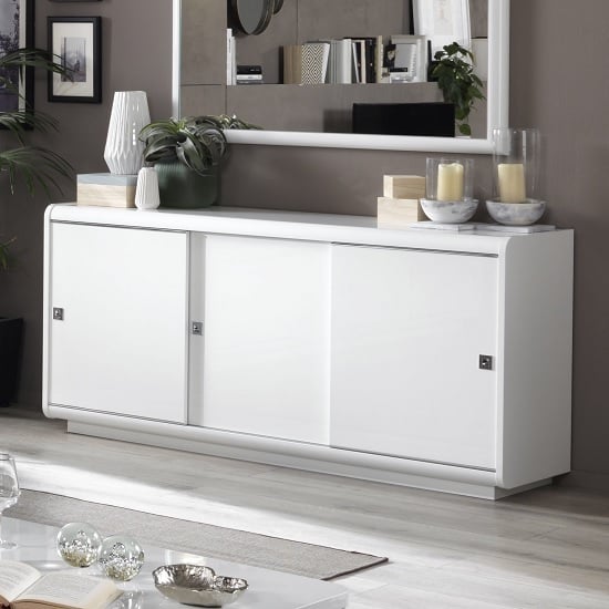 Product photograph of Enox Sideboard In White High Gloss With 3 Sliding Doors from Furniture in Fashion