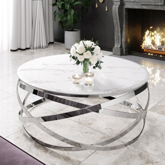 Enrico White Marble Coffee Table With Silver Leg Furniture in Fashion