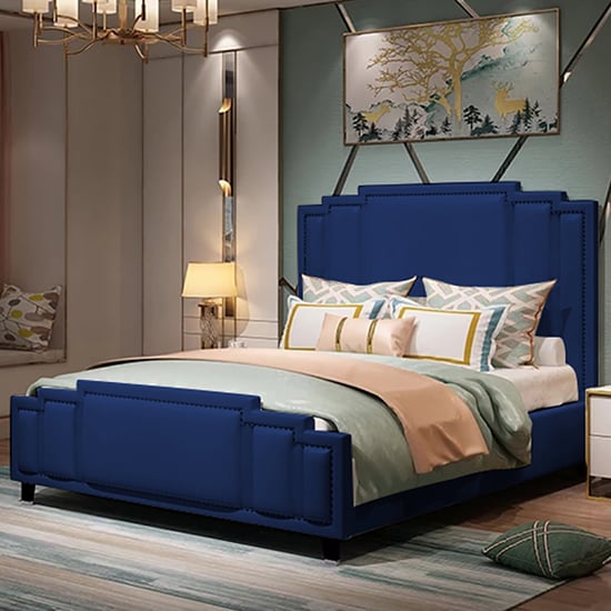 Photo of Enumclaw plush velvet double bed in blue