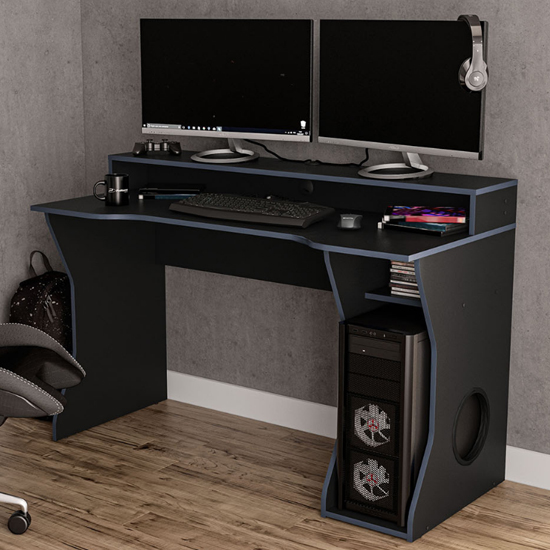 Read more about Enzo wooden gaming desk in black and blue