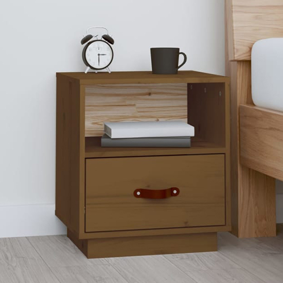 Photo of Epix pine wood bedside cabinet with 1 drawer in honey brown