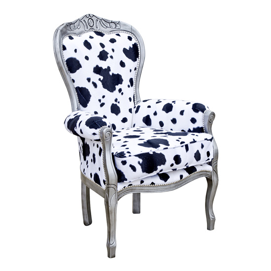 Photo of Erela crested fabric lounge chair in white and black