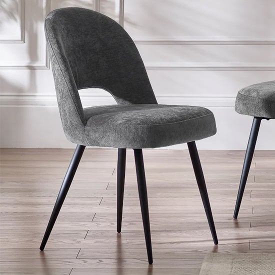 Product photograph of Erie Velvet Dining Chair In Onyx With Black Metal Legs from Furniture in Fashion