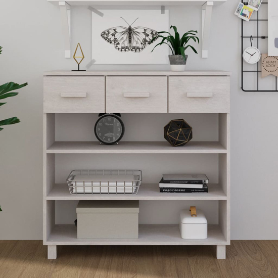 Photo of Erix pine wood console table in white