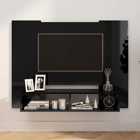 Product photograph of Ermin High Gloss Wall Entertainment Unit In Black from Furniture in Fashion