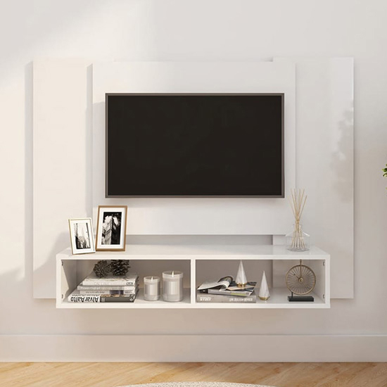 Product photograph of Ermin High Gloss Wall Entertainment Unit In White from Furniture in Fashion
