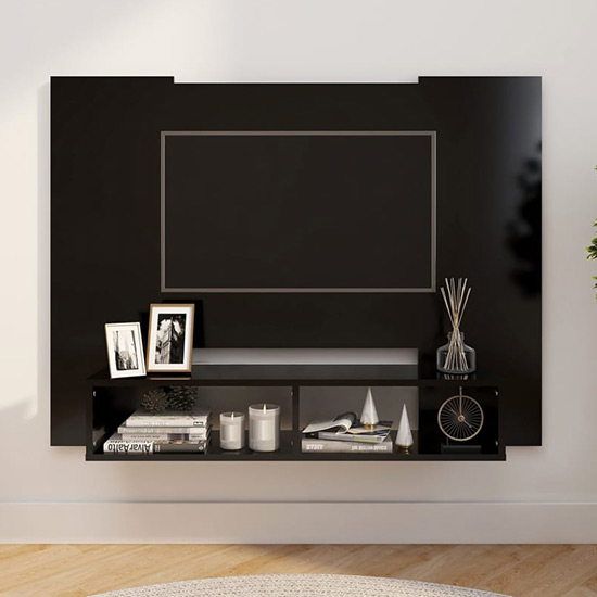 Product photograph of Ermin Wooden Wall Entertainment Unit In Black from Furniture in Fashion