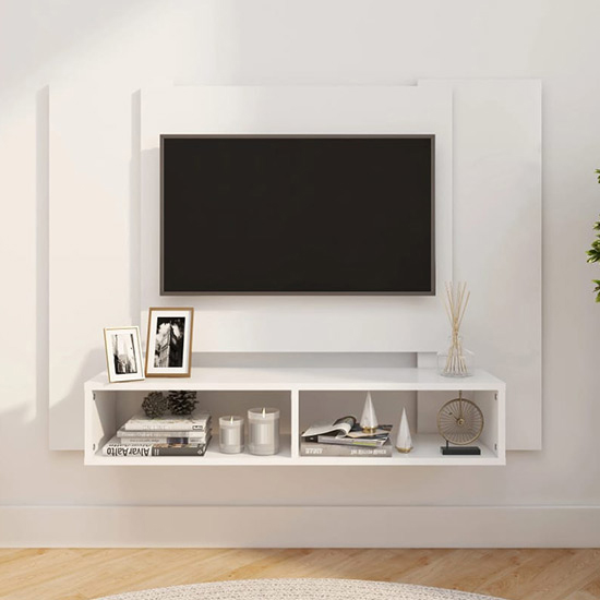 Product photograph of Ermin Wooden Wall Entertainment Unit In White from Furniture in Fashion