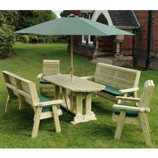 Read more about Erog garden wooden dining table with 2 benches and 2 chairs