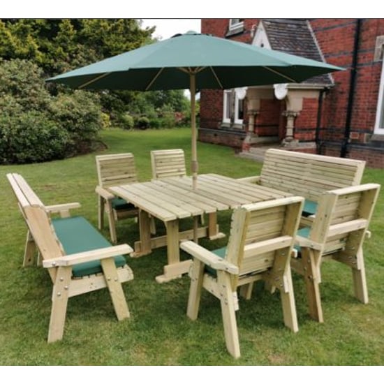 Photo of Erog garden wooden dining table with 4 chairs and 2 benches