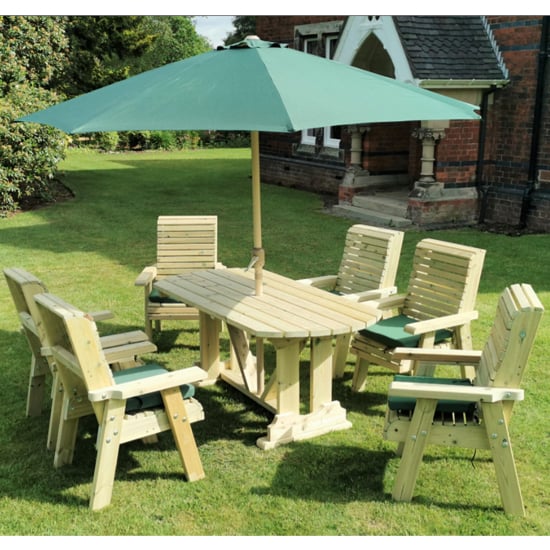 Photo of Erog garden wooden dining table with 6 chairs in timber