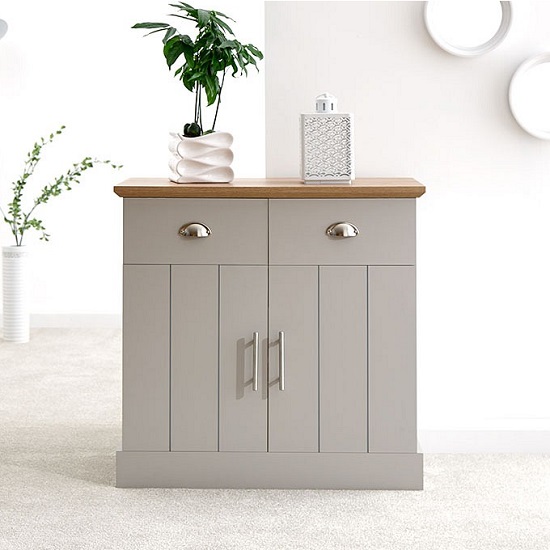 Photo of Kirkby compact sideboard in grey with oak effect top