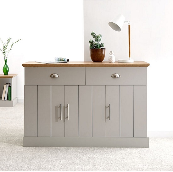 Photo of Kirkby large sideboard in grey with oak effect top