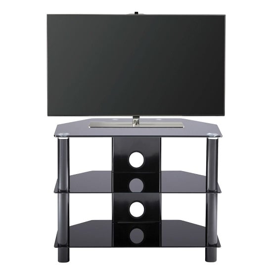 Product photograph of Eshott Glass Tv Stand Small In Black With Glass Shelves from Furniture in Fashion