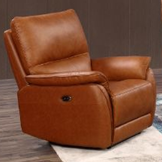 Product photograph of Essex Leather Electric Recliner Chair In Tan from Furniture in Fashion