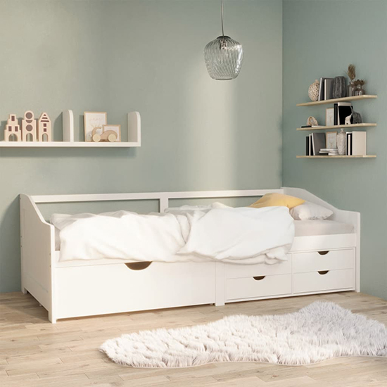 Read more about Evania pine wood single day bed with drawers in white