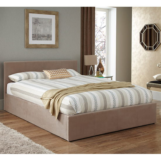 Read more about Evelyn latte fabric upholstered ottoman king size bed