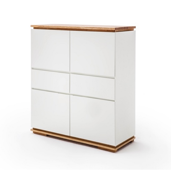 Product photograph of Everly Highboard In Matt White Lacquered And Oak With 4 Doors from Furniture in Fashion
