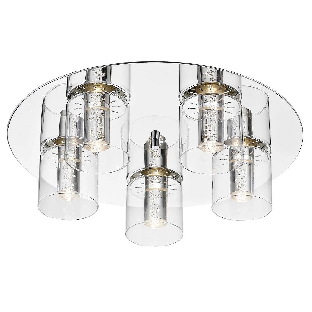 Product photograph of Evita 5 Light Clear Glass Shape Flush Light In Chrome from Furniture in Fashion