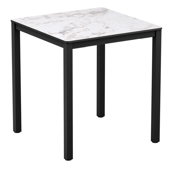 Photo of Extro square 69cm wooden dining table in carrara marble effect