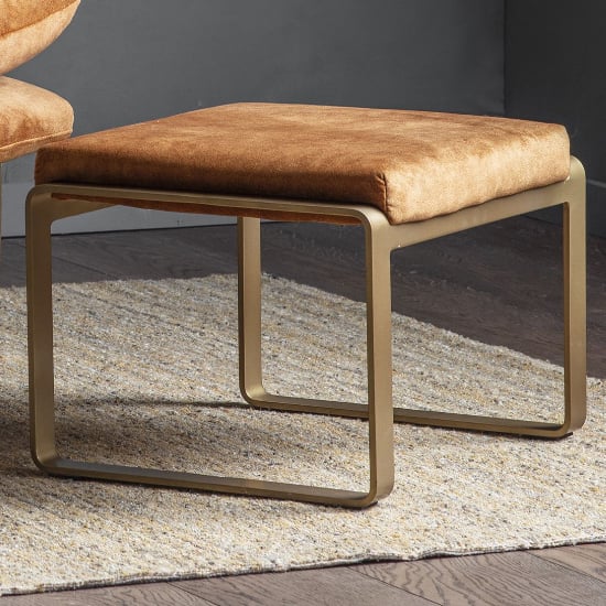 Read more about Fabian velvet footstool with metal frame in ochre