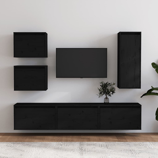 Product photograph of Fabiana Solid Pinewood Entertainment Unit In Black from Furniture in Fashion