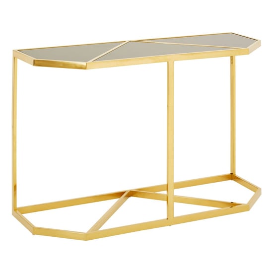 Product photograph of Fafnir Black Glass Top Console Table With Gold Frame from Furniture in Fashion