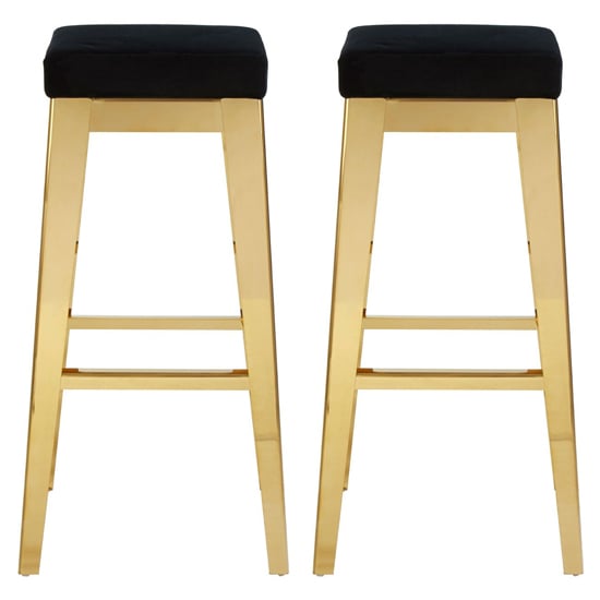 Read more about Fafnir black velvet bar stool with gold steel legs in a pair