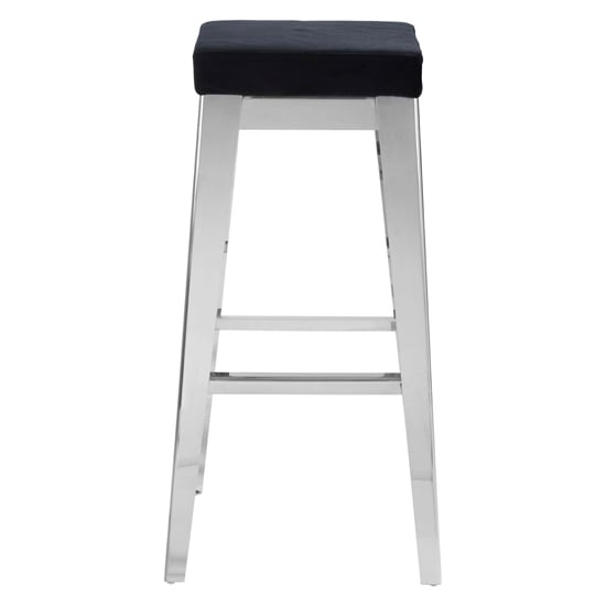 Photo of Fafnir black velvet bar stool with silver stainless steel legs