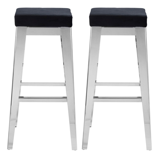 Read more about Fafnir black velvet bar stool with silver steel legs in a pair