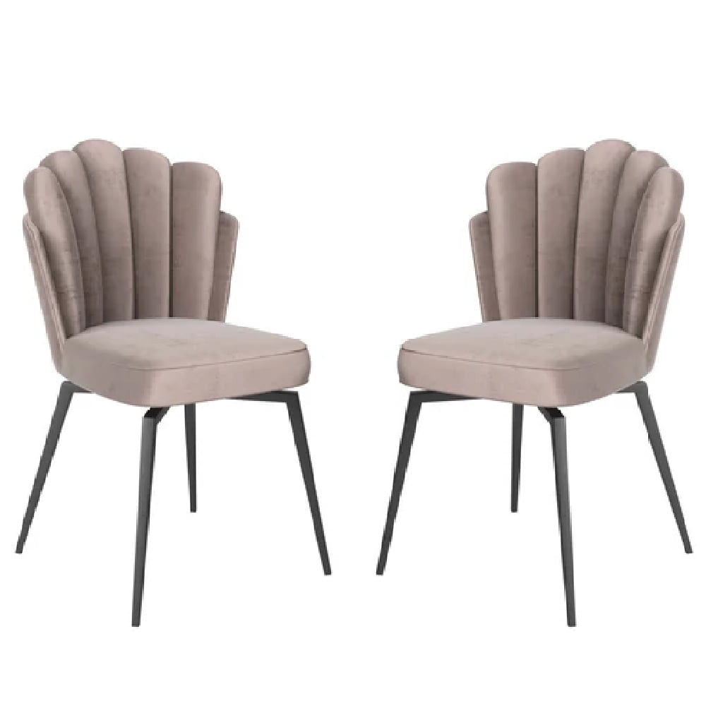 fairbanks mink fabric dining chairs with black legs in pair