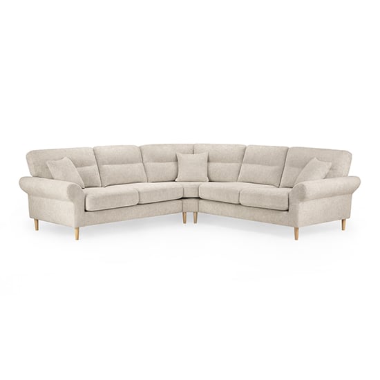 Product photograph of Fairfax Large Fabric Corner Sofa In Beige With Oak Wooden Legs from Furniture in Fashion