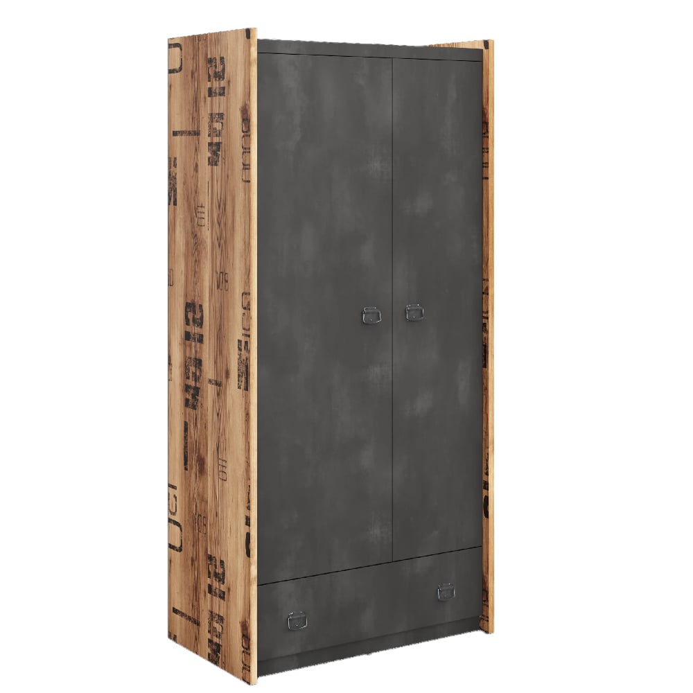 flint wooden wardrobe with 2 doors in raw steel