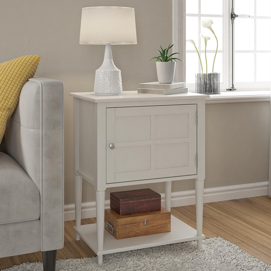 Fairmont Wooden 1 Door Side Table In Off-White | FiF