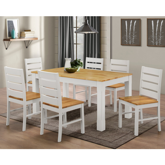 Product photograph of Fauve Wooden Dining Set In Natural And White With 6 Chairs from Furniture in Fashion