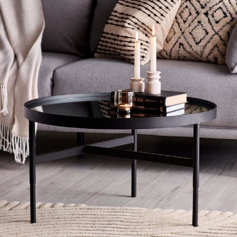 Fallon Clear Glass Coffee Table With Black Metal Frame