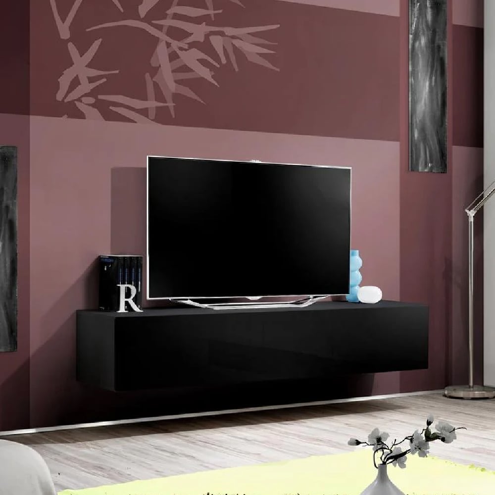 fallon rectangular high gloss tv stand in black matt