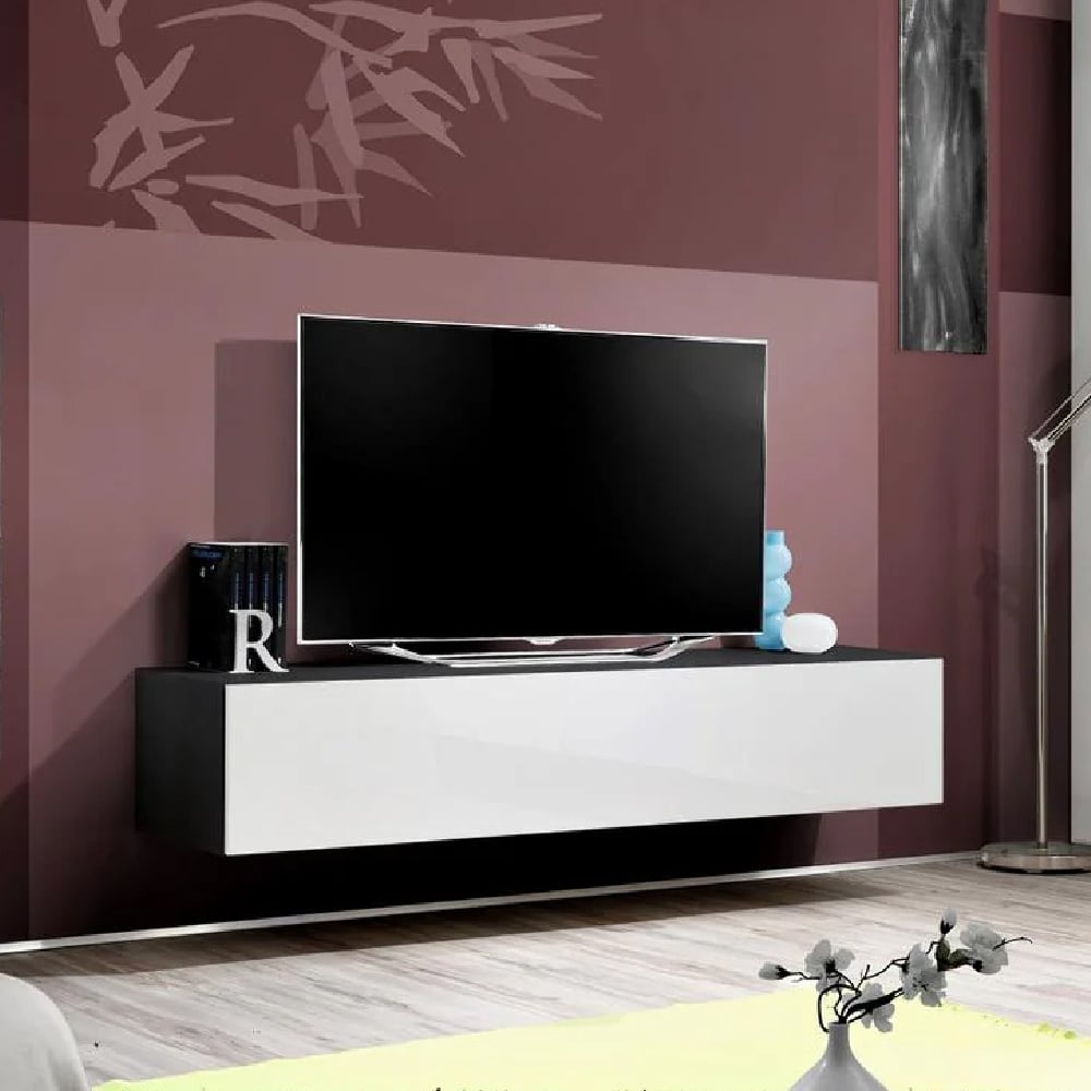 fallon rectangular high gloss tv stand in white and black matt