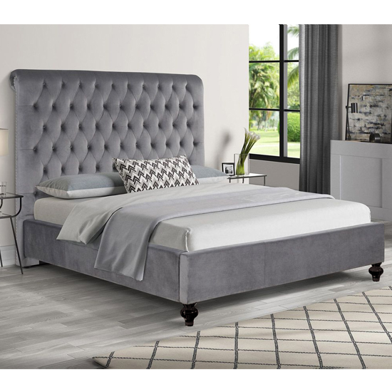 Read more about Fallston plush velvet single bed in grey